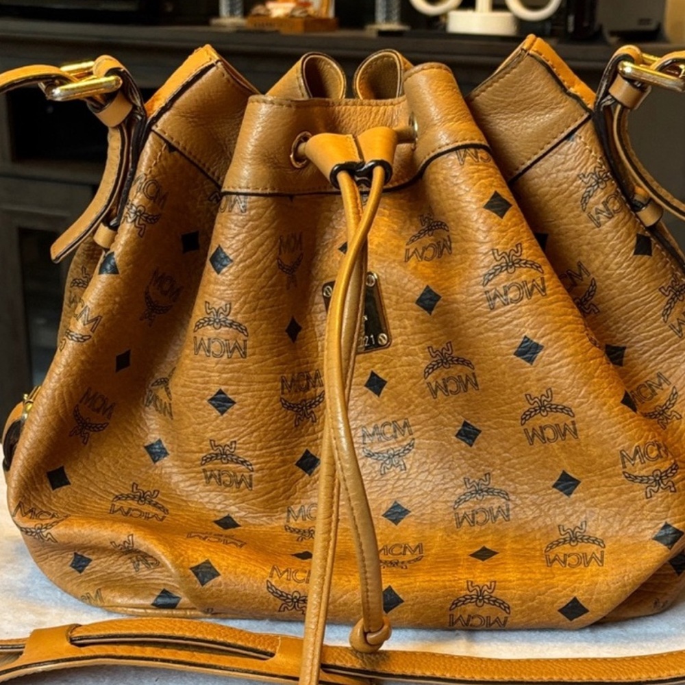 MCM Tan Leather Drawstring Bag